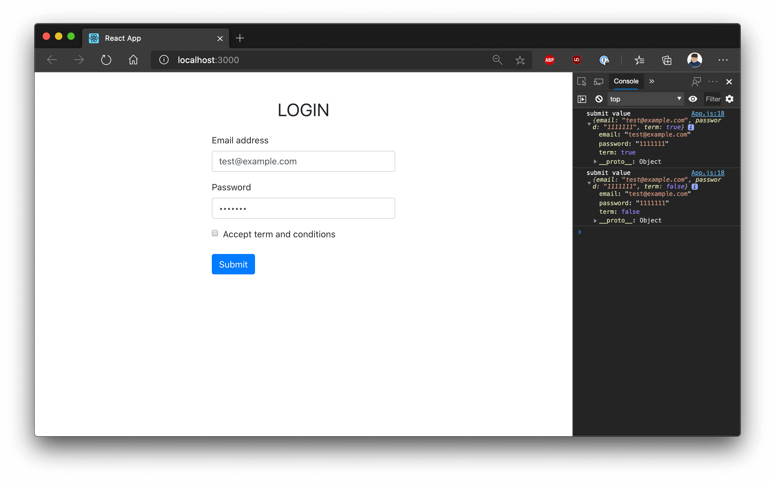 React Form Login