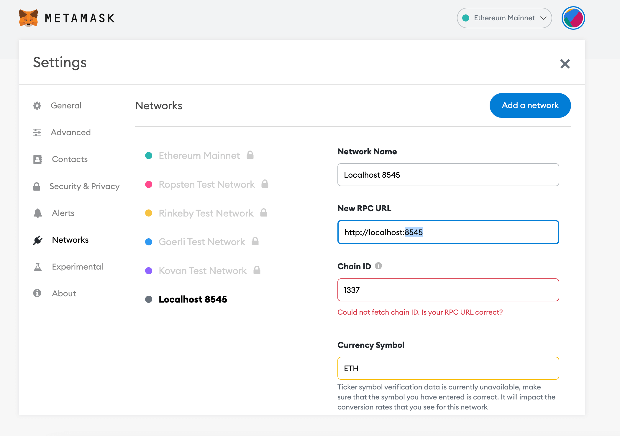 Update metamask